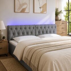 Comfortable Grey Fabric LED Headboard with Adjustable Height