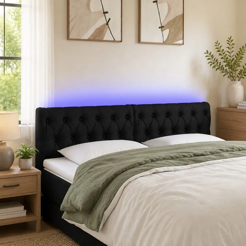 LED Headboard Black Fabric 160 cm Adjustable Height with Colourful LED Lighting