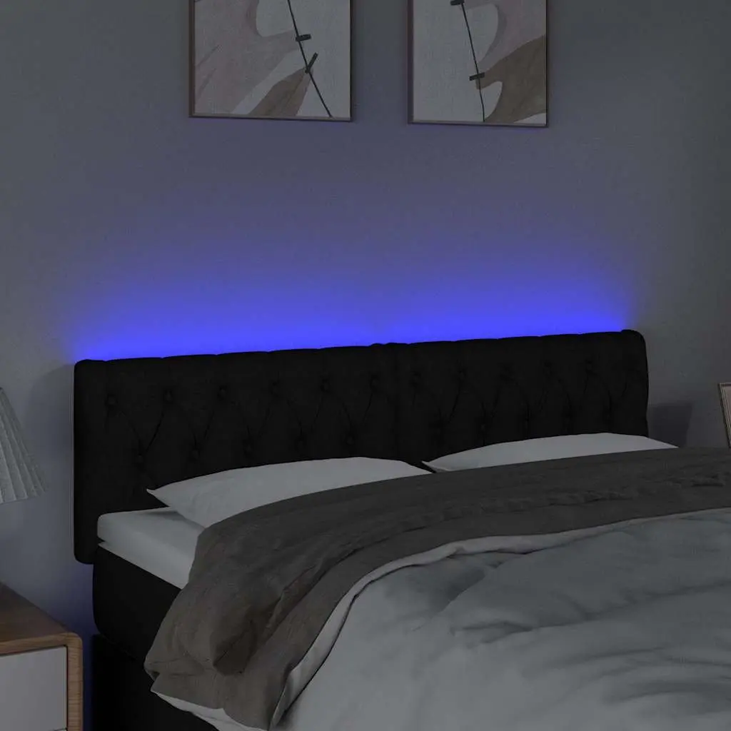 LED Headboard Black Fabric 160 cm Adjustable Height with Colourful LED Lighting