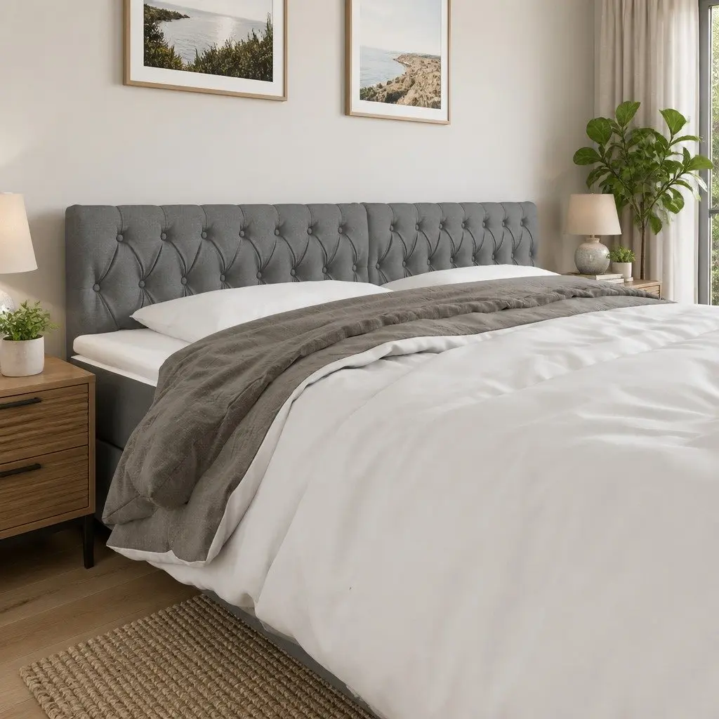 Grey Fabric LED Headboard 200cm with Adjustable Height