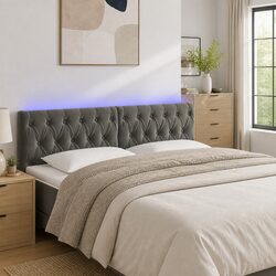 Adjustable Height Velvet LED Headboard in Grey