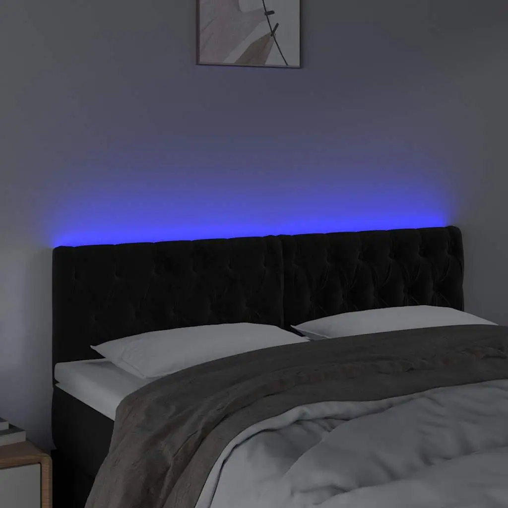 LED Headboard 160 cm Black Velvet Bed Frame Modern Bedroom Furniture
