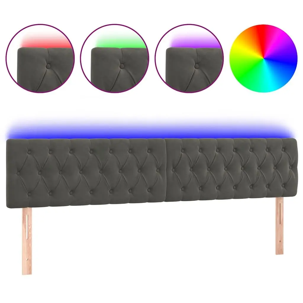 Grey Velvet LED Headboard 200 cm Adjustable Height