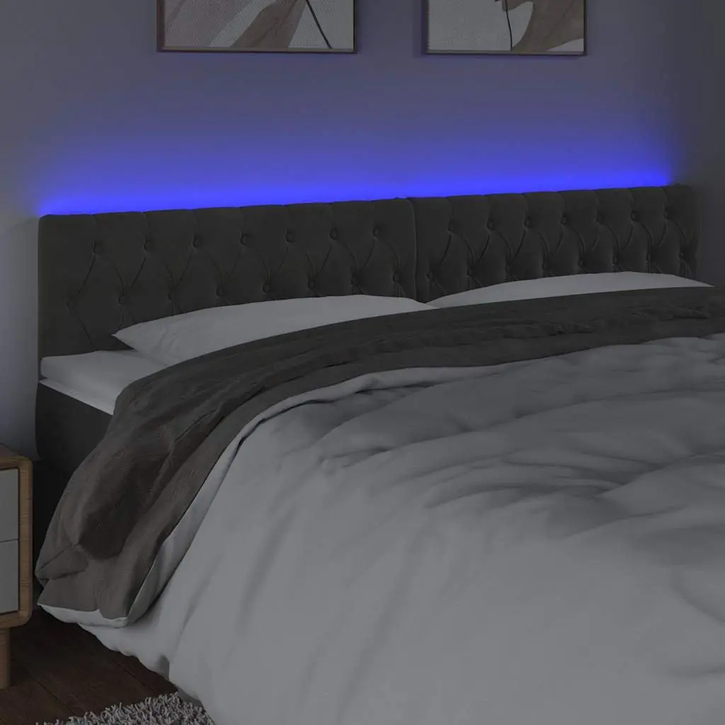 Grey Velvet LED Headboard 200 cm Adjustable Height
