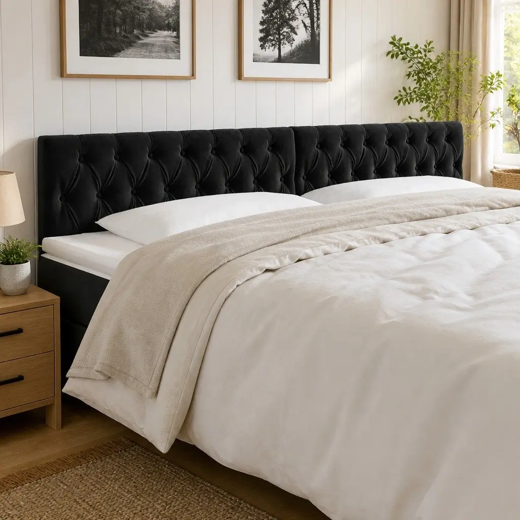 LED Headboard Black Velvet 200 cm Modern Adjustable Height