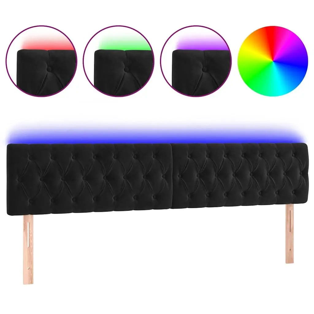 LED Headboard Black Velvet 200 cm Modern Adjustable Height