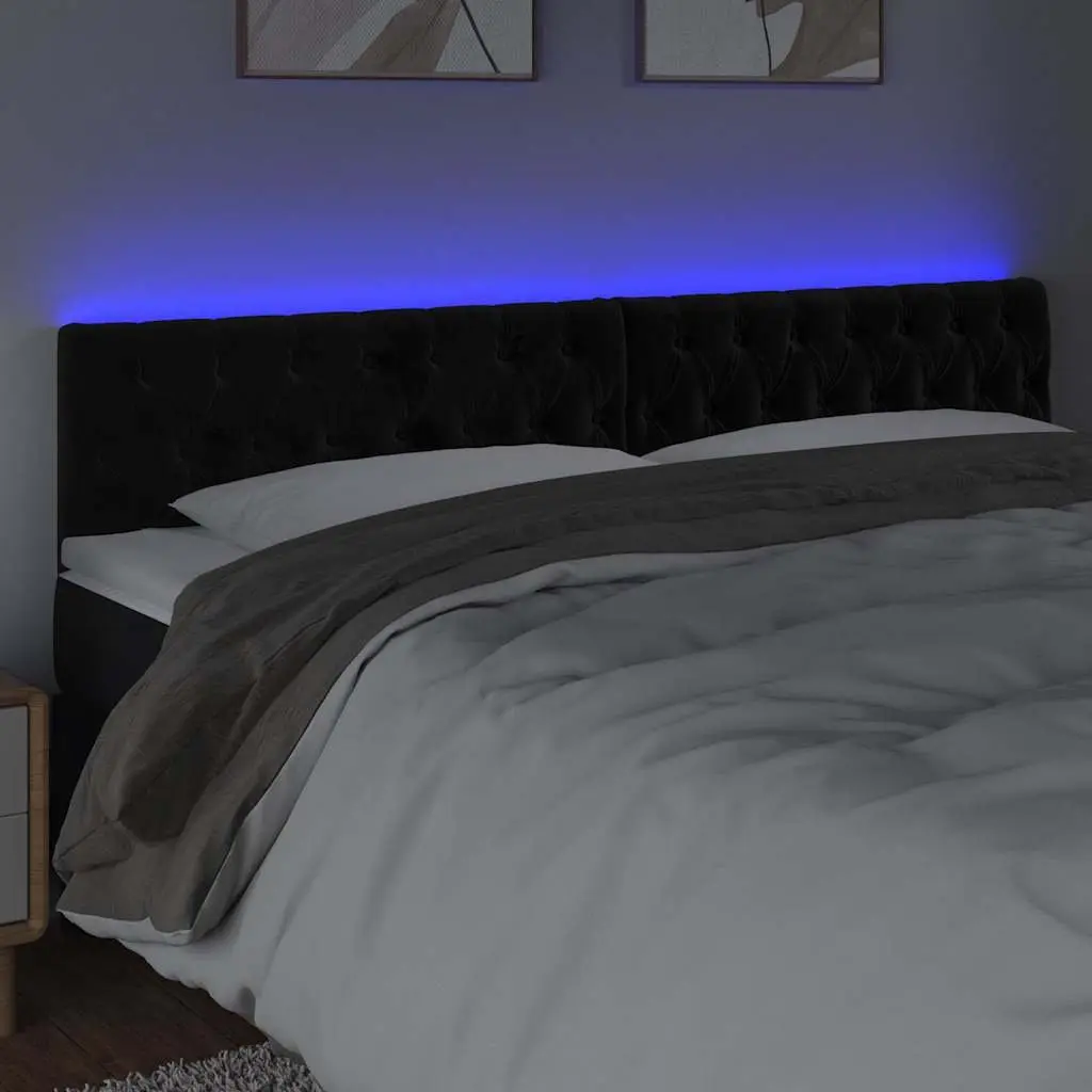 LED Headboard Black Velvet 200 cm Modern Adjustable Height