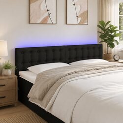 Adjustable Height LED Headboard 144 cm Black Fabric