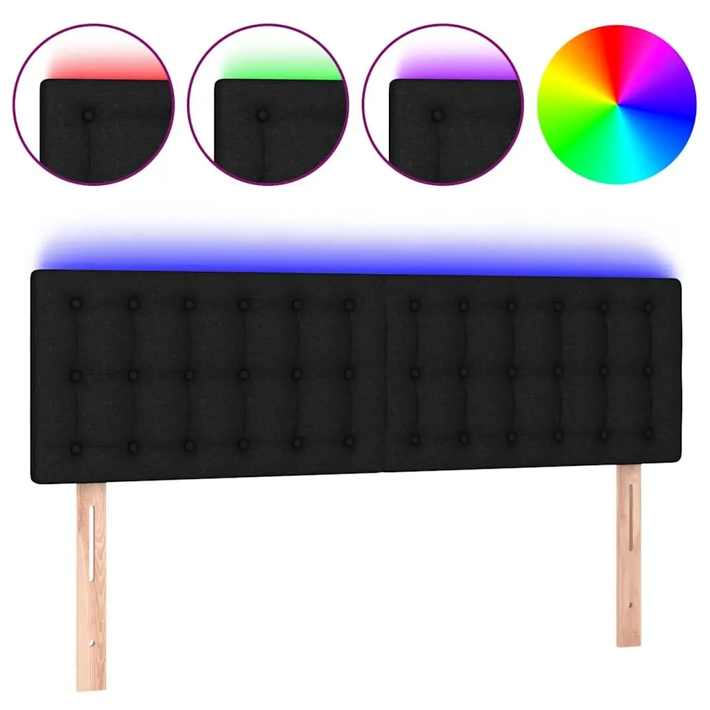 Adjustable Height LED Headboard 144 cm Black Fabric