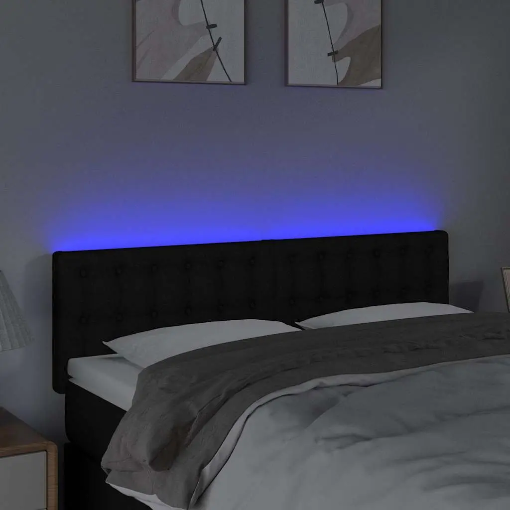 Adjustable Height LED Headboard 144 cm Black Fabric