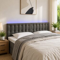 Dark Grey Velvet LED Headboard 144cm for Modern Bedrooms