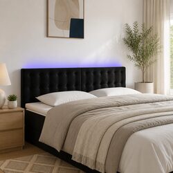 Modern Black Velvet LED Headboard with Adjustable Lighting