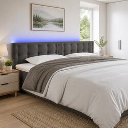 Modern Dark Grey Velvet LED Headboard 160cm