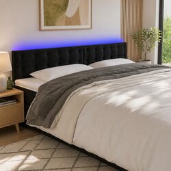 Black Velvet LED Headboard with Backrest Support 160 cm