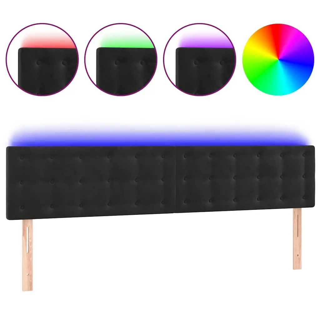 Black Velvet LED Headboard with Adjustable Lights 200 cm