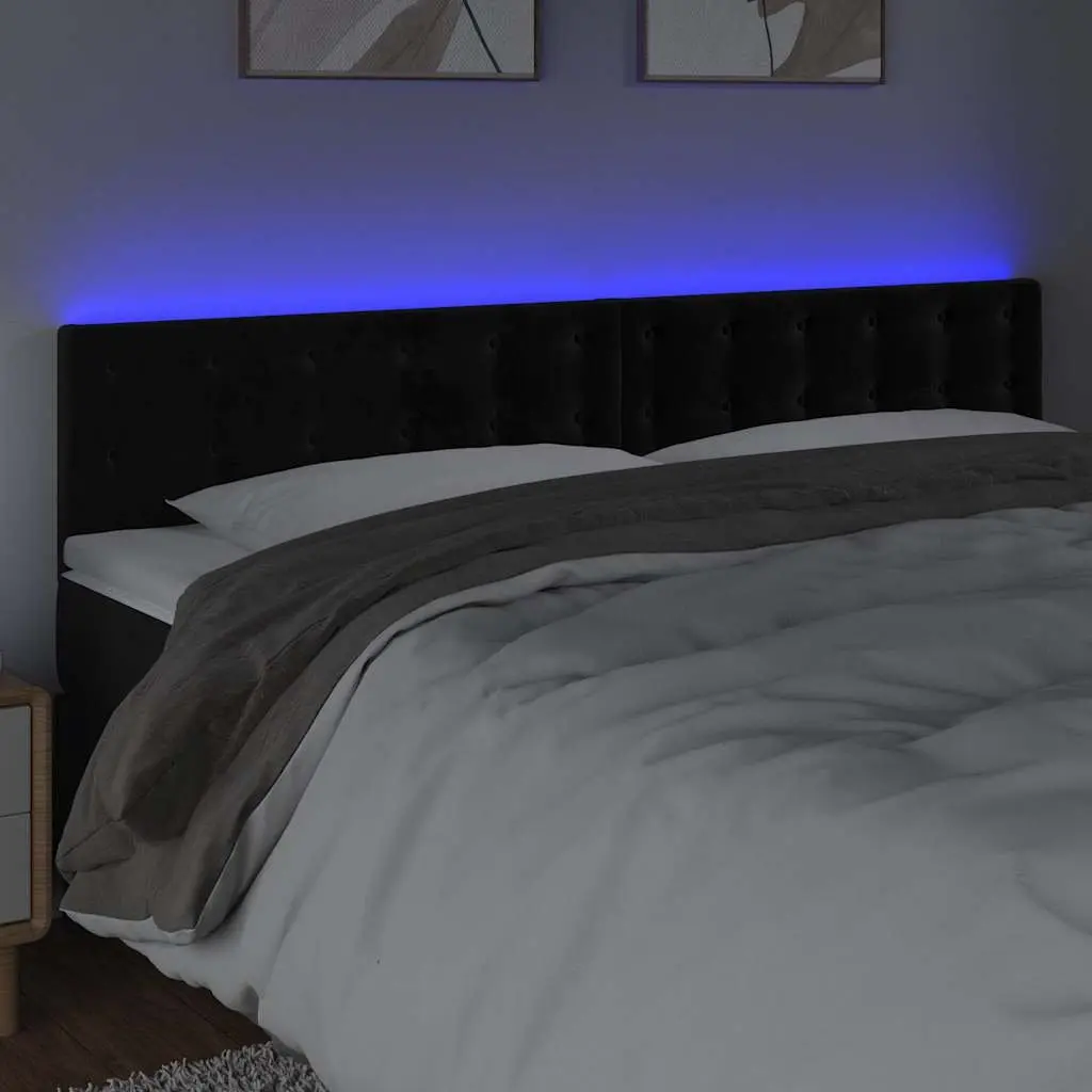 Black Velvet LED Headboard with Adjustable Lights 200 cm