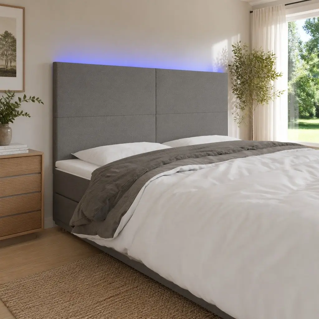Adjustable Height LED Headboard 160 cm Grey Fabric