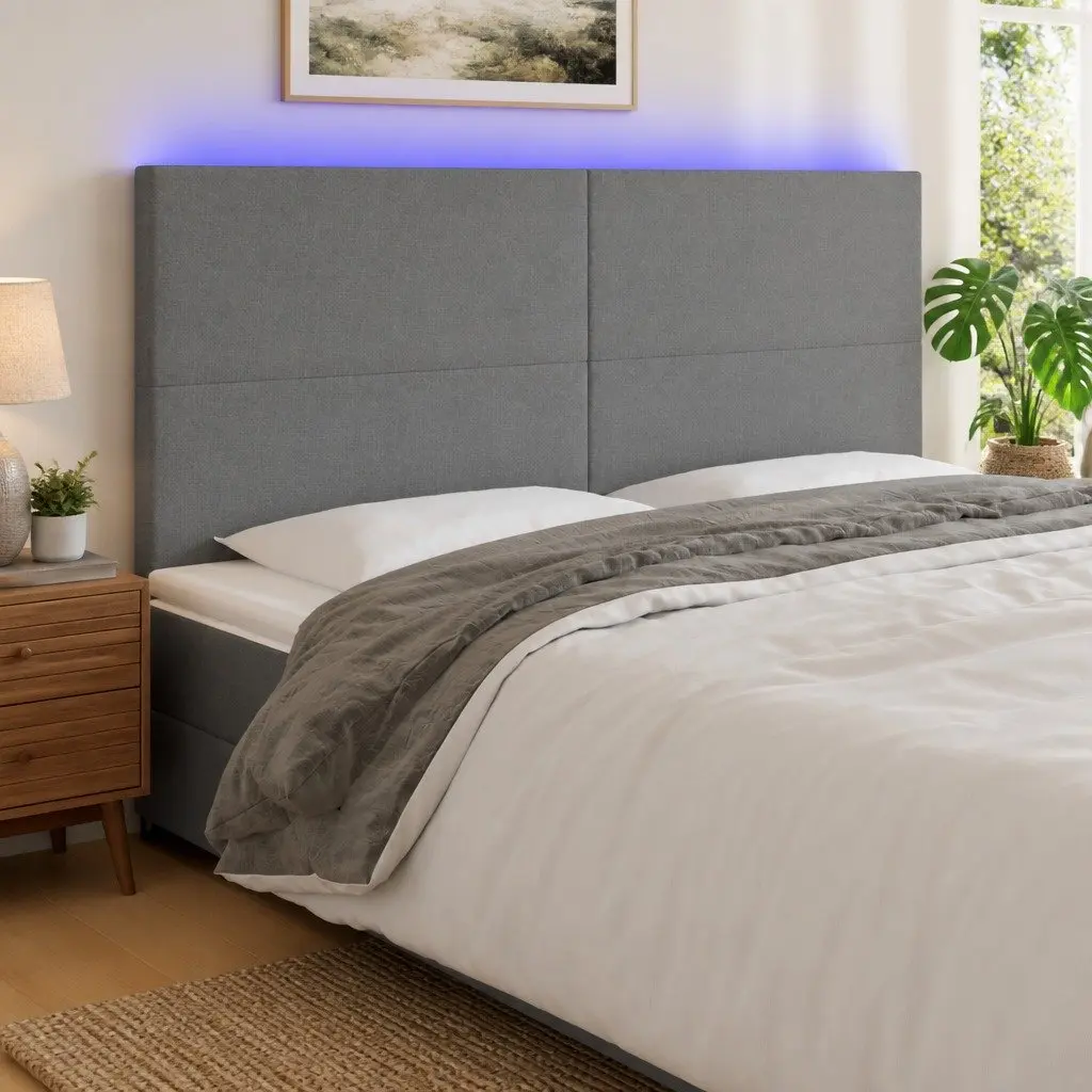 Grey Fabric LED Headboard 200 cm with Adjustable Height