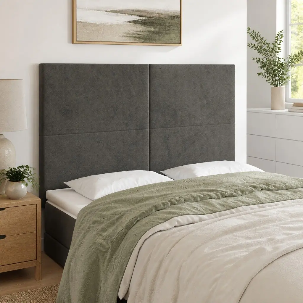 Adjustable LED Headboard 144cm Grey Velvet Bed Backrest