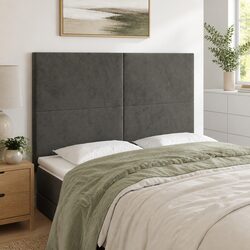 Adjustable LED Headboard 144cm Grey Velvet Bed Backrest