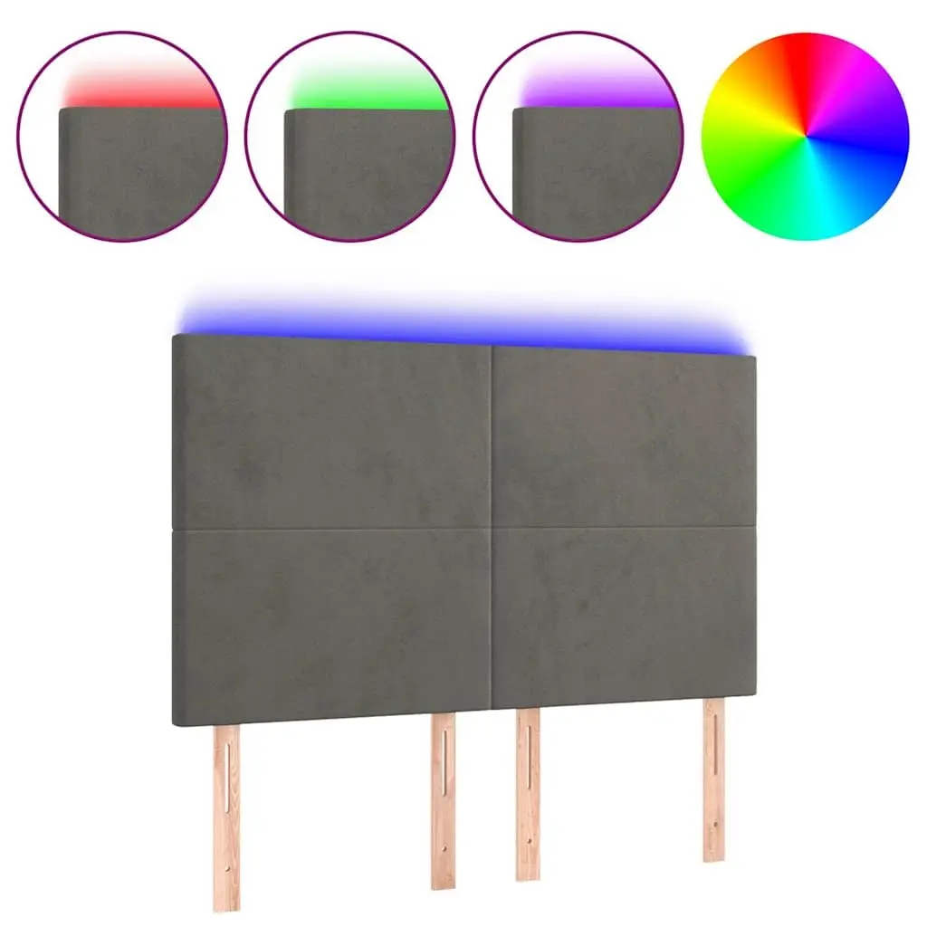 Adjustable LED Headboard 144cm Grey Velvet Bed Backrest