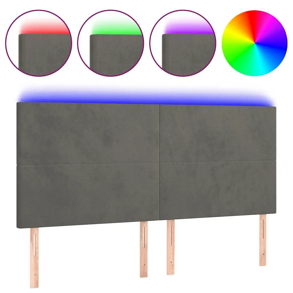 LED Headboard Grey Velvet 160 cm Adjustable Height Backrest with Colourful LED Lighting