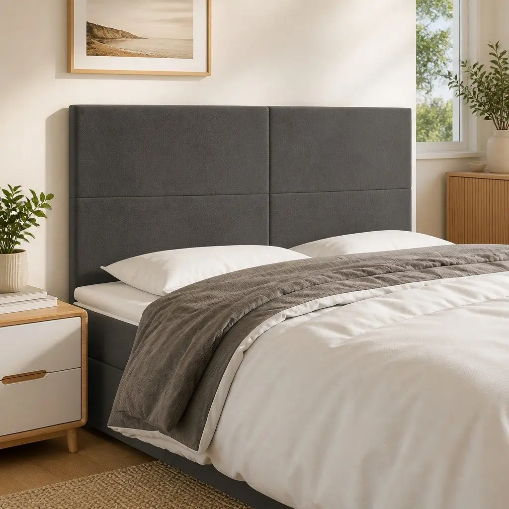 LED Headboard 200cm Grey Velvet Bed Back Panel Adjustable Modern Bedroom Decor