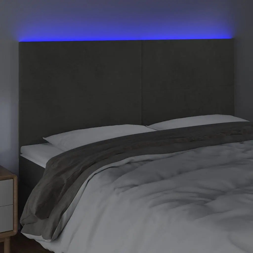 LED Headboard 200cm Grey Velvet Bed Back Panel Adjustable Modern Bedroom Decor