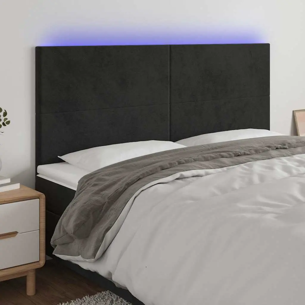 LED Headboard Black Velvet Adjustable Height Bed Frame Modern Bedroom