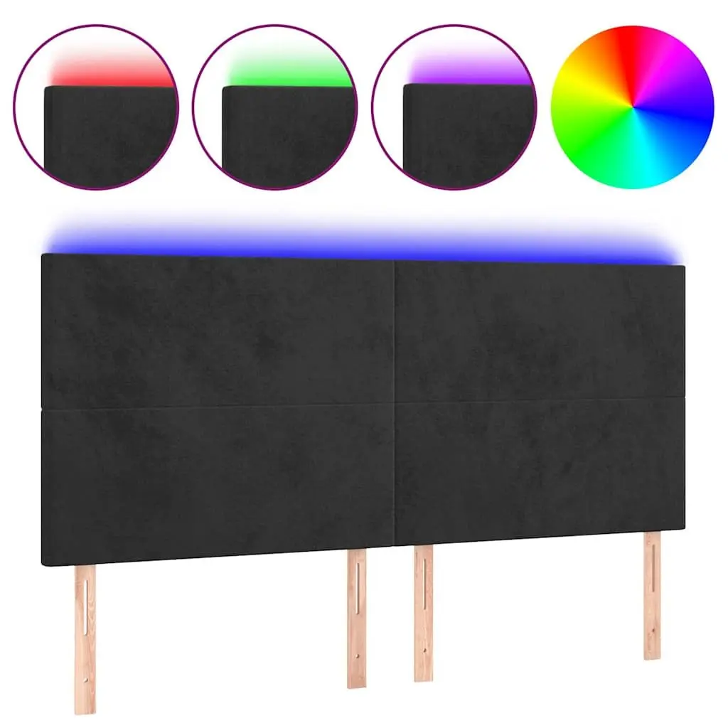 LED Headboard Black Velvet Adjustable Height Bed Frame Modern Bedroom