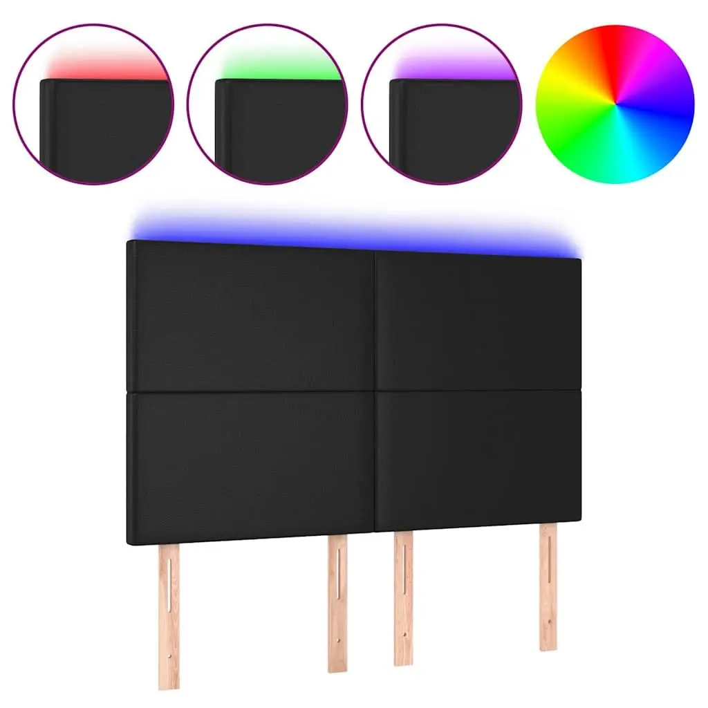 LED Headboard 144cm Black Faux Leather Bed Frame