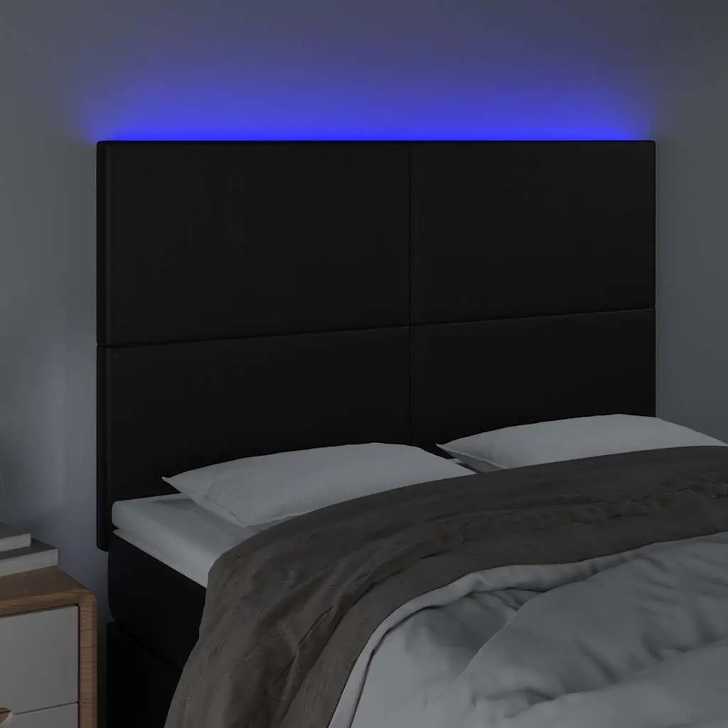 LED Headboard 144cm Black Faux Leather Bed Frame