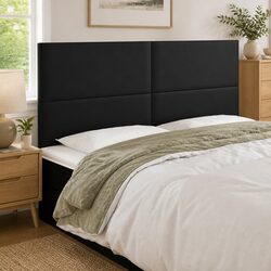 Black Faux Leather LED Headboard 160cm Adjustable Height