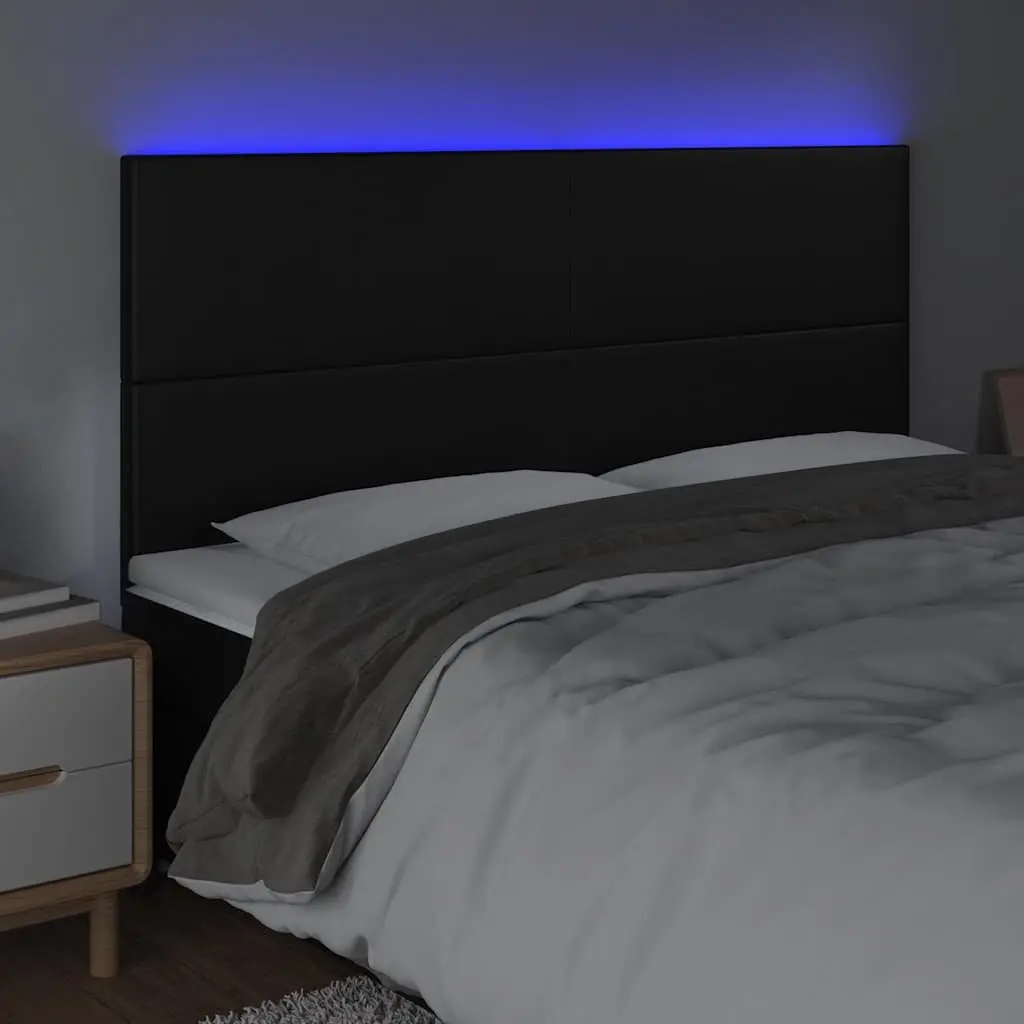 Black Faux Leather LED Headboard 160cm Adjustable Height