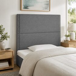 Dark Grey Fabric LED Headboard with Adjustable Height