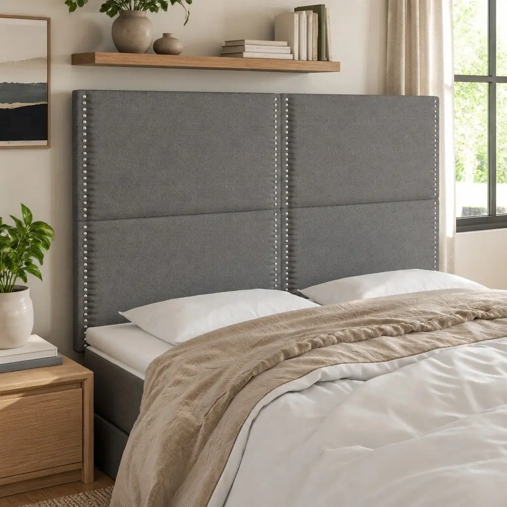 Dark Grey Fabric LED Headboard 144cm with Adjustable Lighting