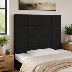 Black Fabric LED Headboard with Adjustable Height