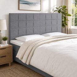 Grey LED Fabric Headboard with Adjustable Lights