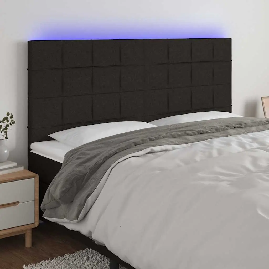 LED Headboard 200cm Black Fabric Adjustable Height Bedroom
