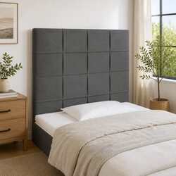 Grey Velvet LED Headboard with Adjustable Lights 100cm
