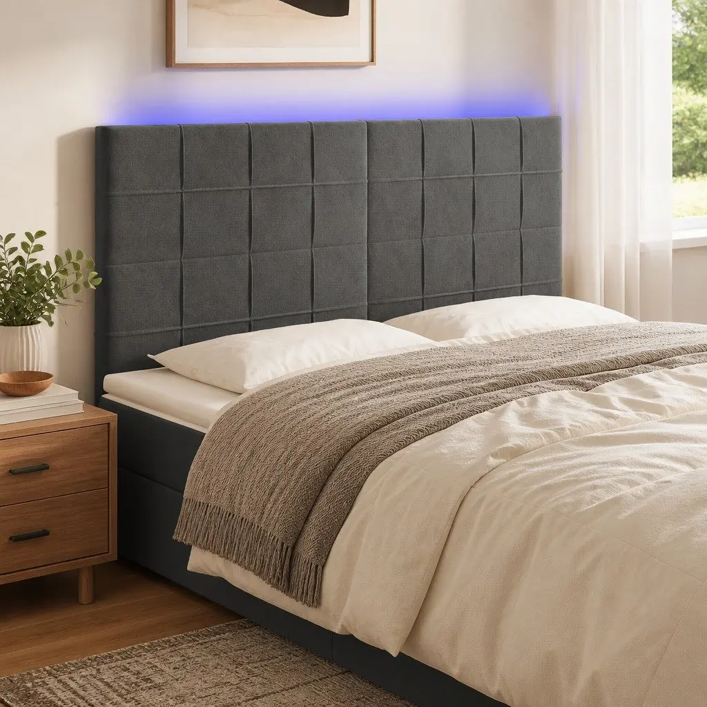 Grey Velvet LED Headboard with Adjustable Lights 160cm
