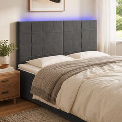 Grey Velvet LED Headboard with Adjustable Lights 160cm