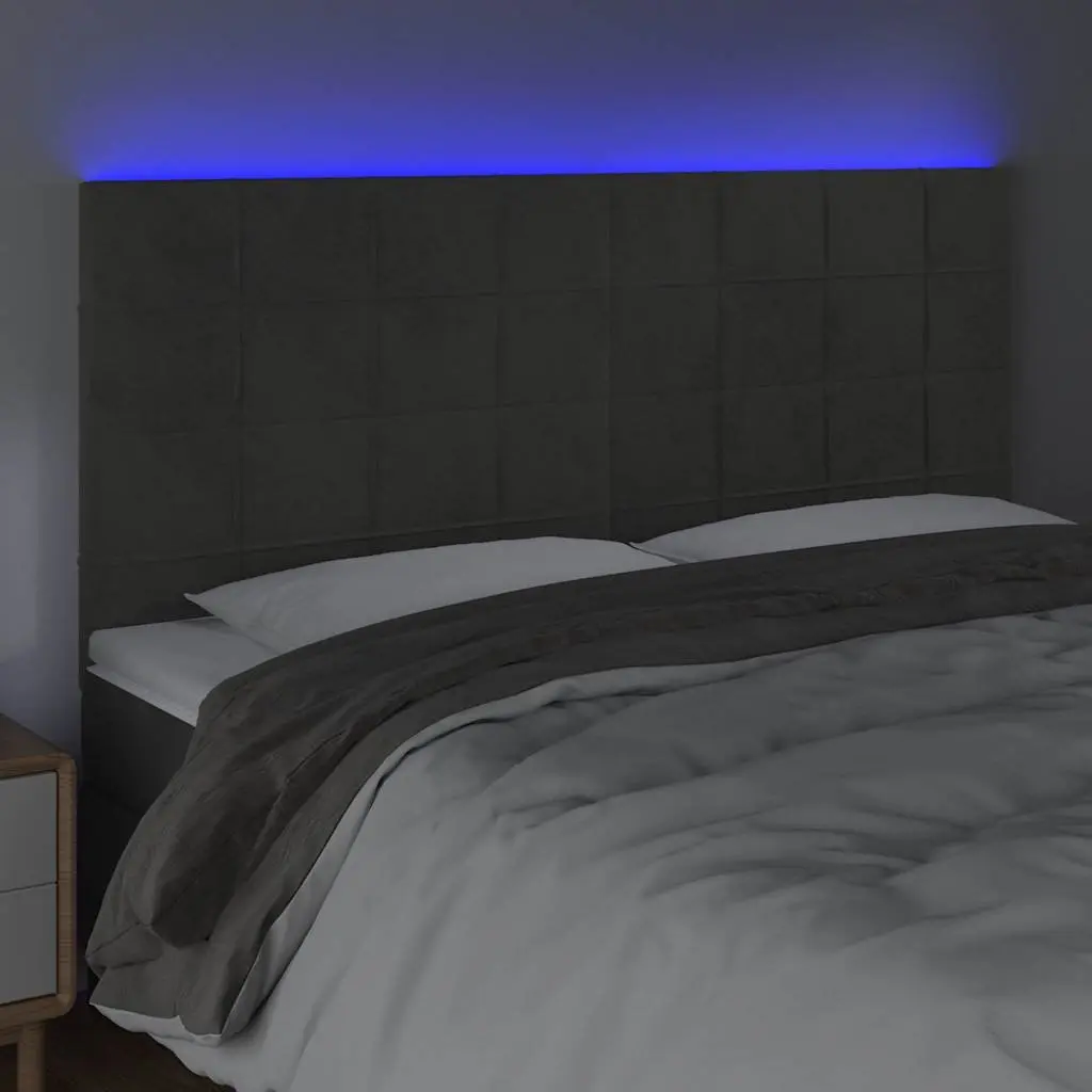 Grey Velvet LED Headboard with Adjustable Lights 160cm