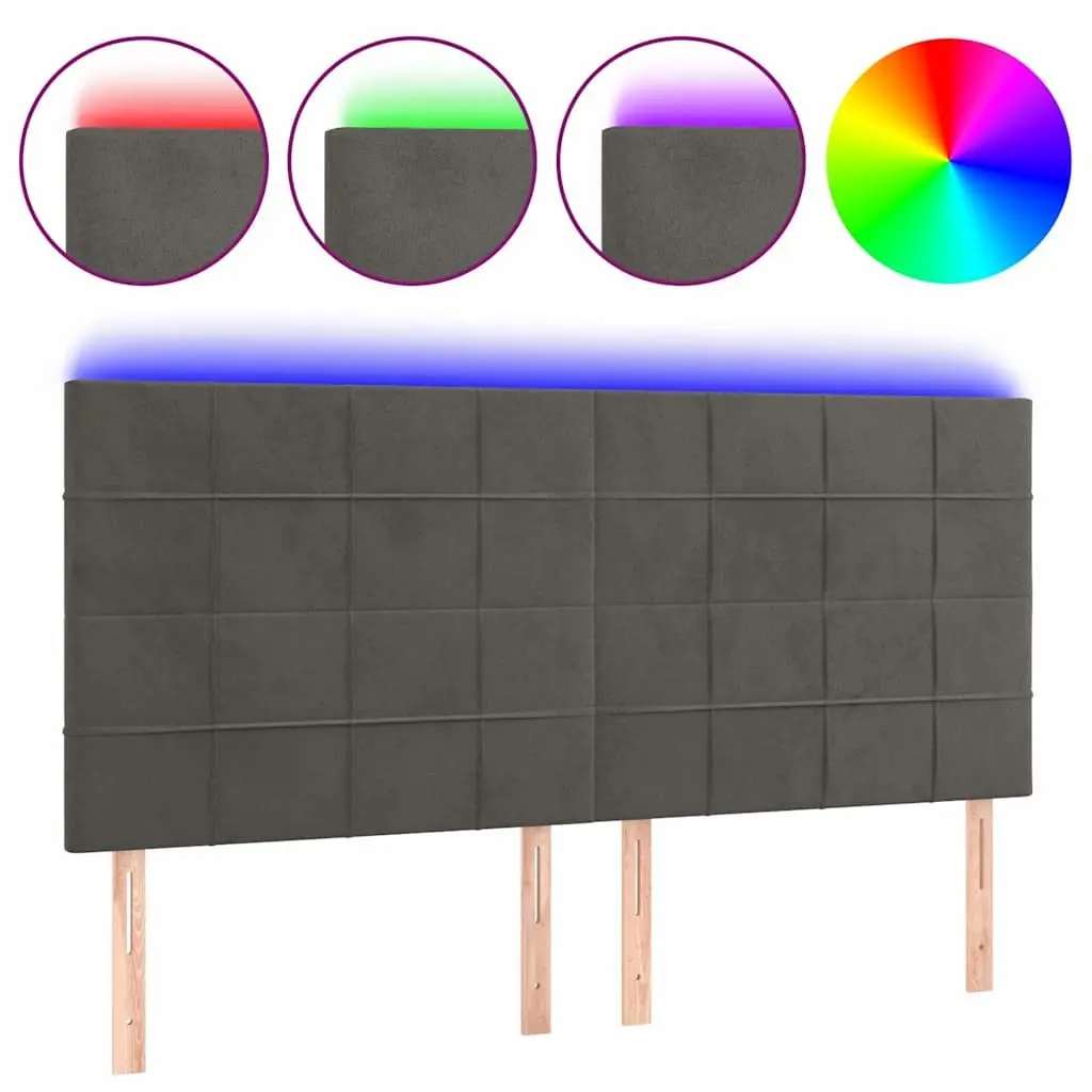 LED Headboard 200cm Grey Velvet Bed Backrest Adjustable Height Colourful Lights