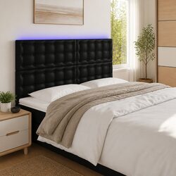 Modern LED Headboard 160 cm Black Faux Leather Adjustable