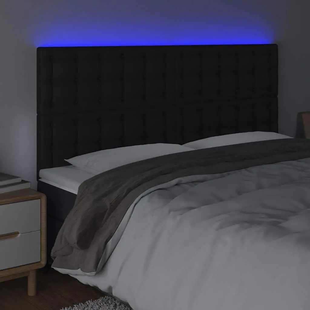 LED Headboard 160 cm Black Faux Leather Adjustable