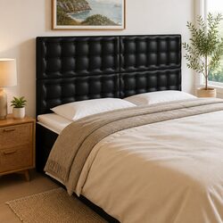 Black Faux Leather LED Headboard 200 cm for Modern Bedrooms
