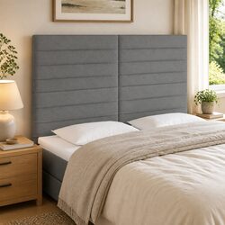 Adjustable Height LED Headboard 144cm Dark Grey Fabric