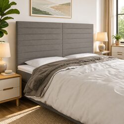 Dark Grey Fabric LED Headboard 200cm Adjustable Height