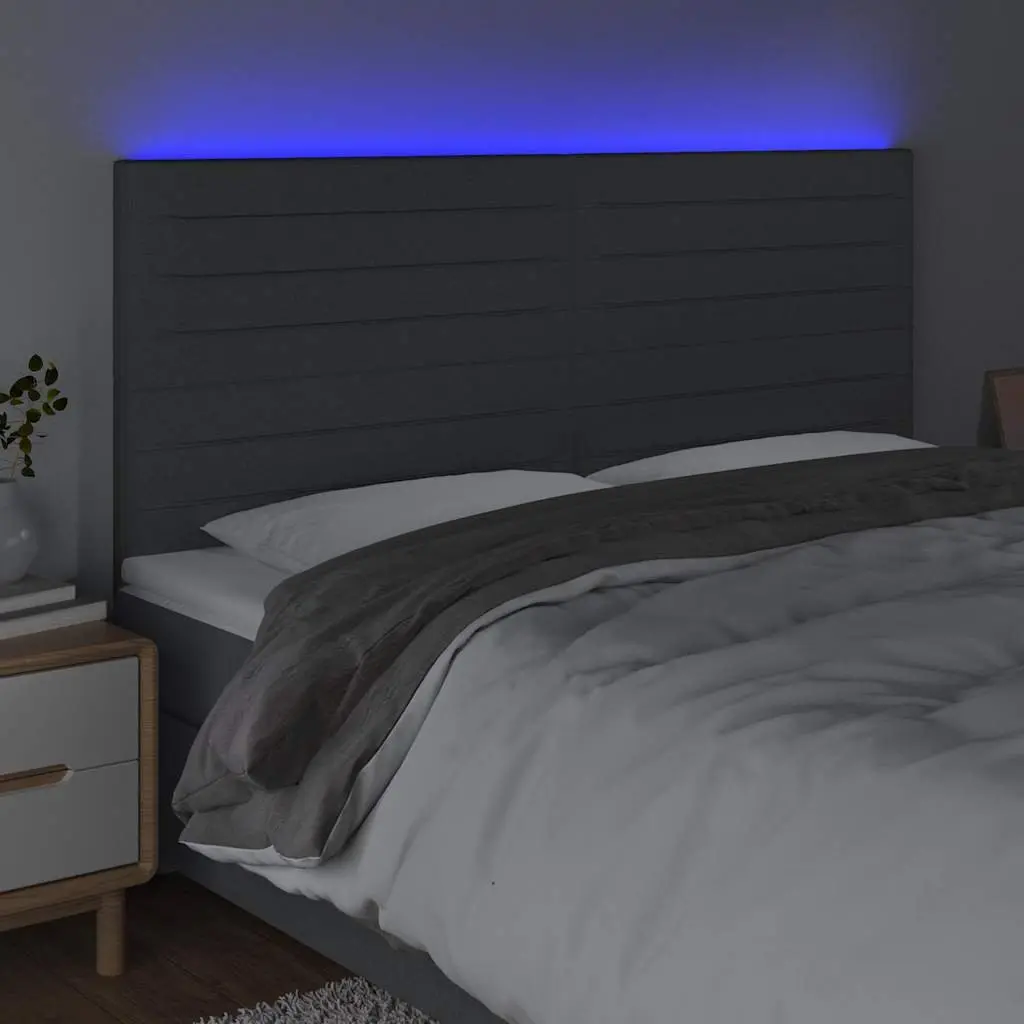 Dark Grey Fabric LED Headboard 200cm Adjustable Height